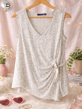 Apt. 9 Sleeveless Wrap Top Ruched Side Tie Neutral Print Large